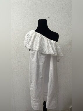 Abercrombie & Fitch White Lace Trim One-Shoulder Dress